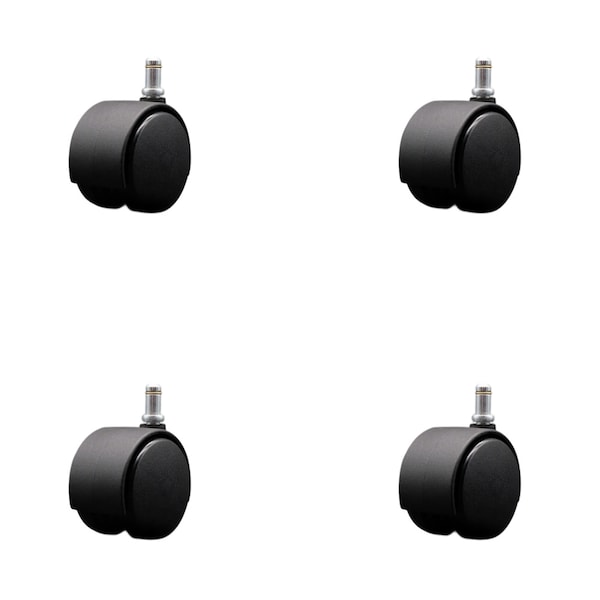 2-3/8'' Chair Casters Nylon Hood Twin Wheel 7/16'' Grip Ring Stem , 4PK